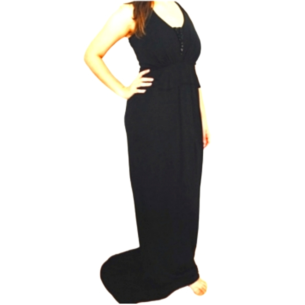 🔥🔥NWT GOTH LOVERS HERE YOU GO!! BLACK  ABS GOWN SEXY DRAP FABRIC BACK.